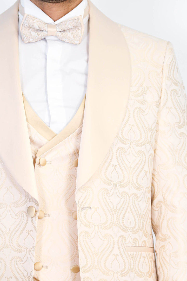 WSS Wavy Patterned Shawl Collar Vested Cream Tuxedo  - Country Club