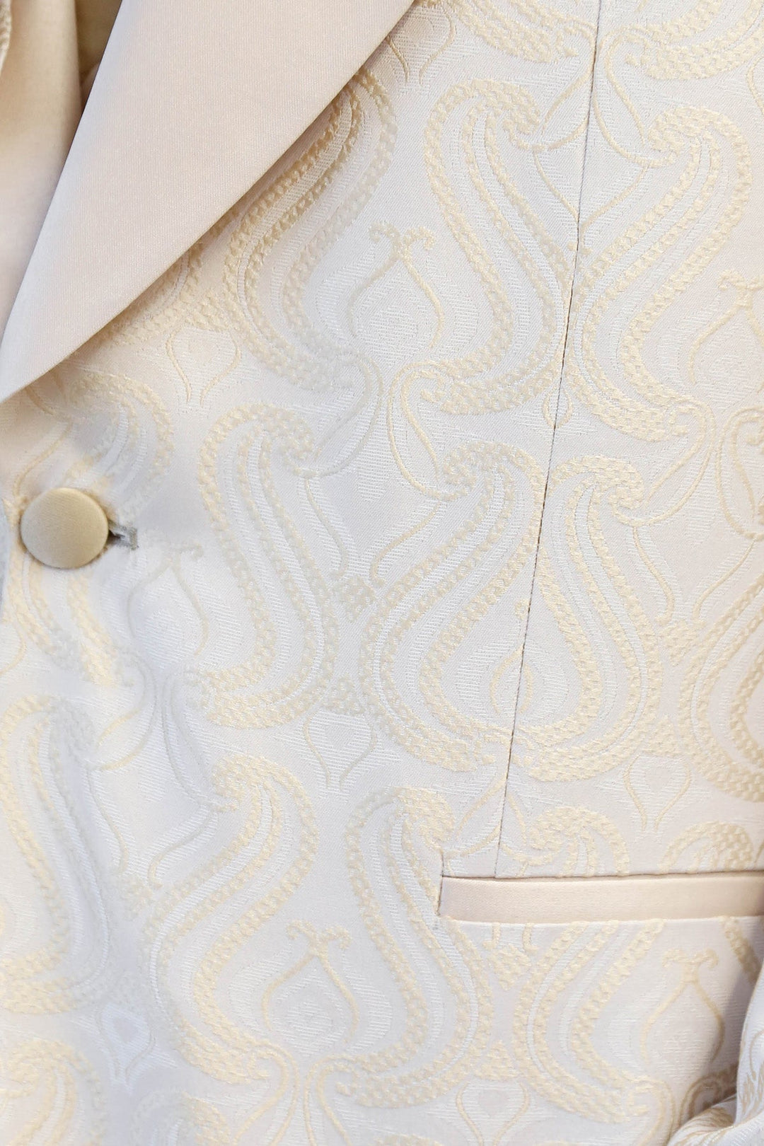WSS Wavy Patterned Shawl Collar Vested Cream Tuxedo  - Country Club