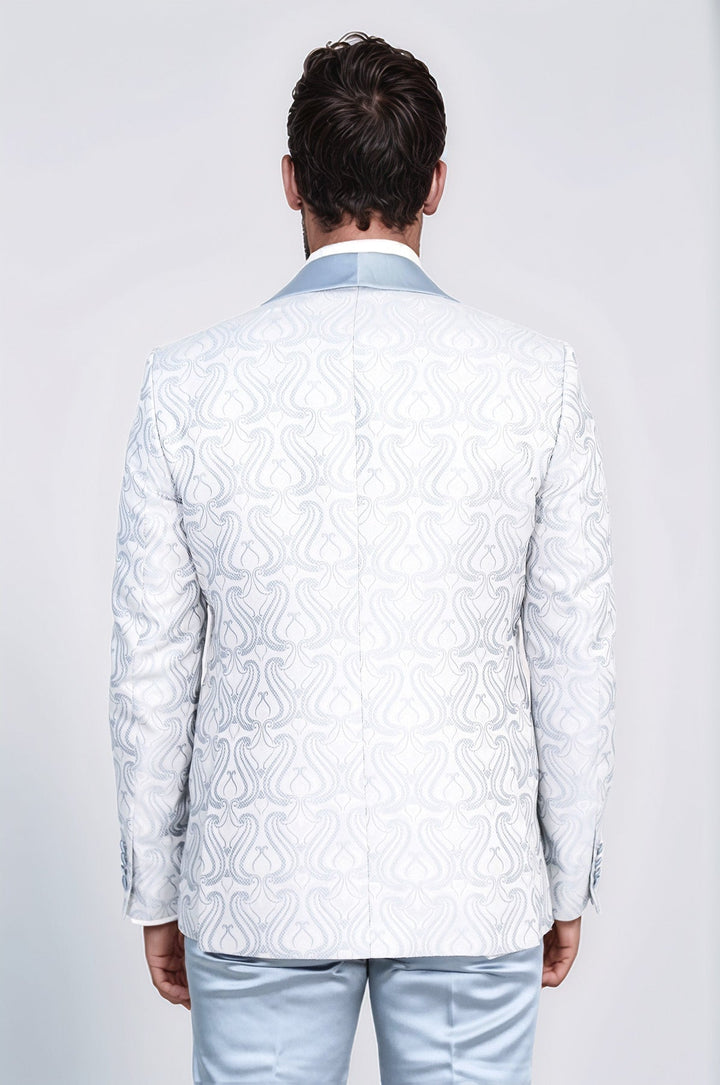 WSS Wavy Patterned Shawl Collar Vested Ice Blue Tuxedo  - Finglas