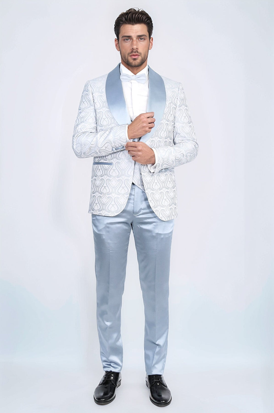 WSS Wavy Patterned Shawl Collar Vested Ice Blue Tuxedo  - Finglas