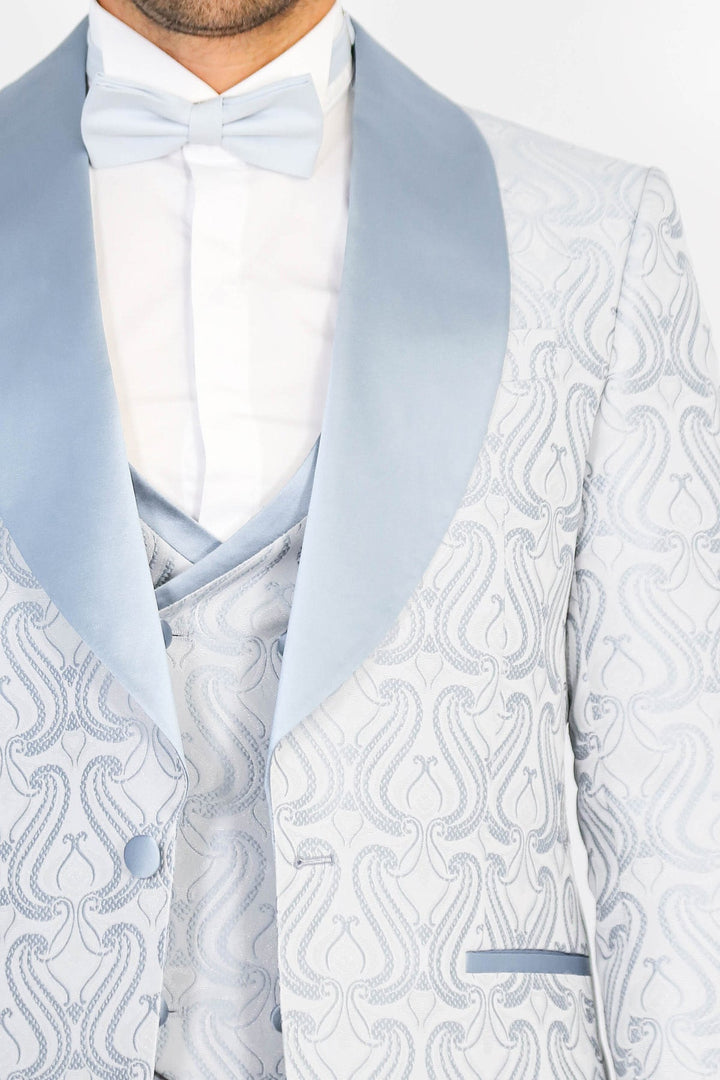 WSS Wavy Patterned Shawl Collar Vested Ice Blue Tuxedo  - Finglas