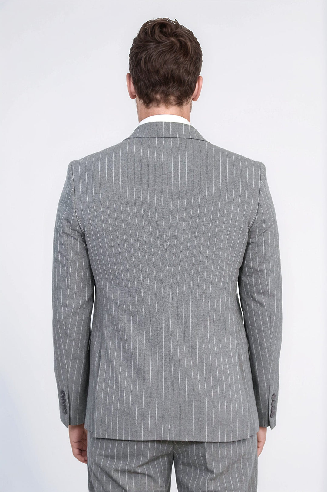 WSS Striped Single Button with Vested Gray Mens Suit  - Oosterhout