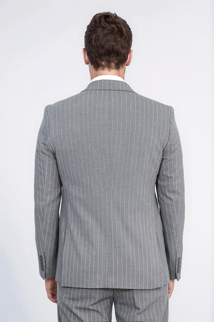 WSS Striped Single Button with Vested Gray Mens Suit  - Oosterhout
