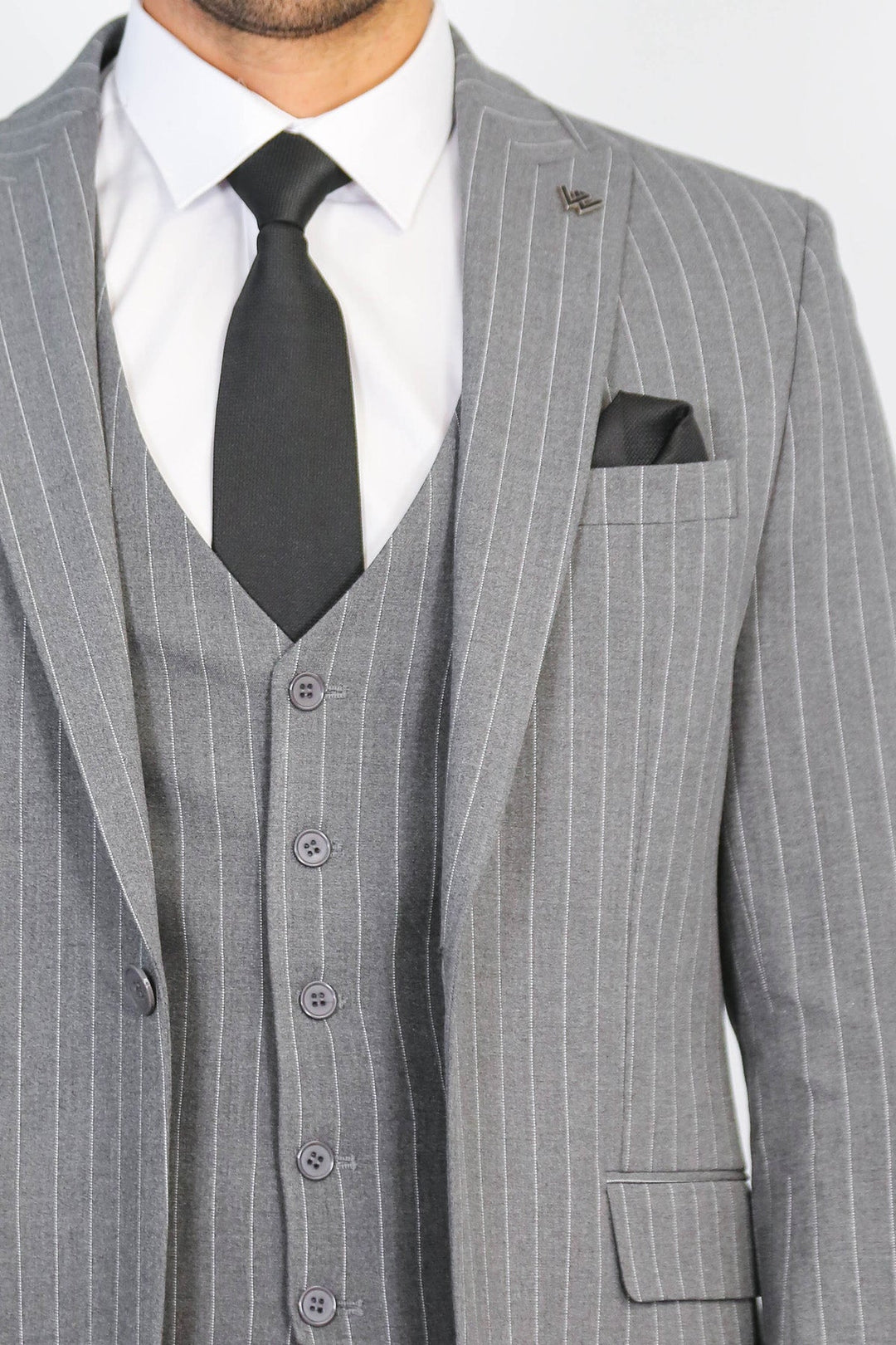 WSS Striped Single Button with Vested Gray Mens Suit  - Oosterhout