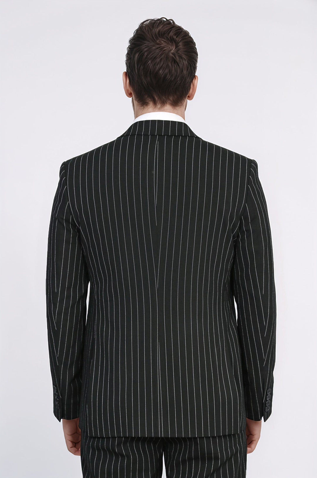 WSS Striped Single Button with Vested Black Mens Suit  - Würselen