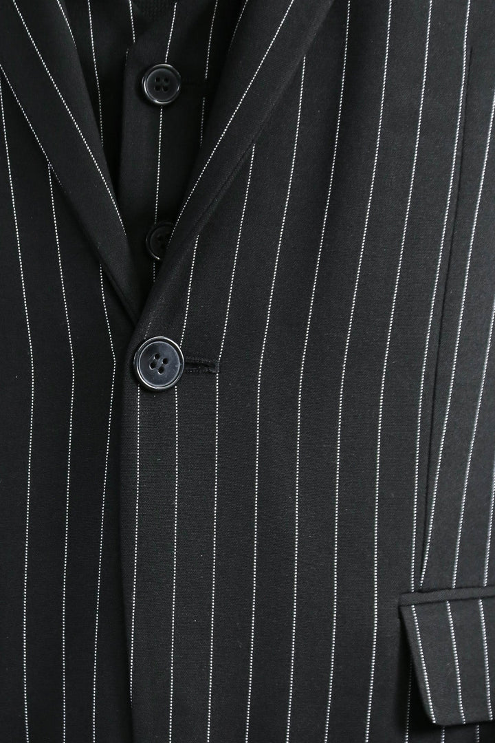 WSS Striped Single Button with Vested Black Mens Suit  - Würselen