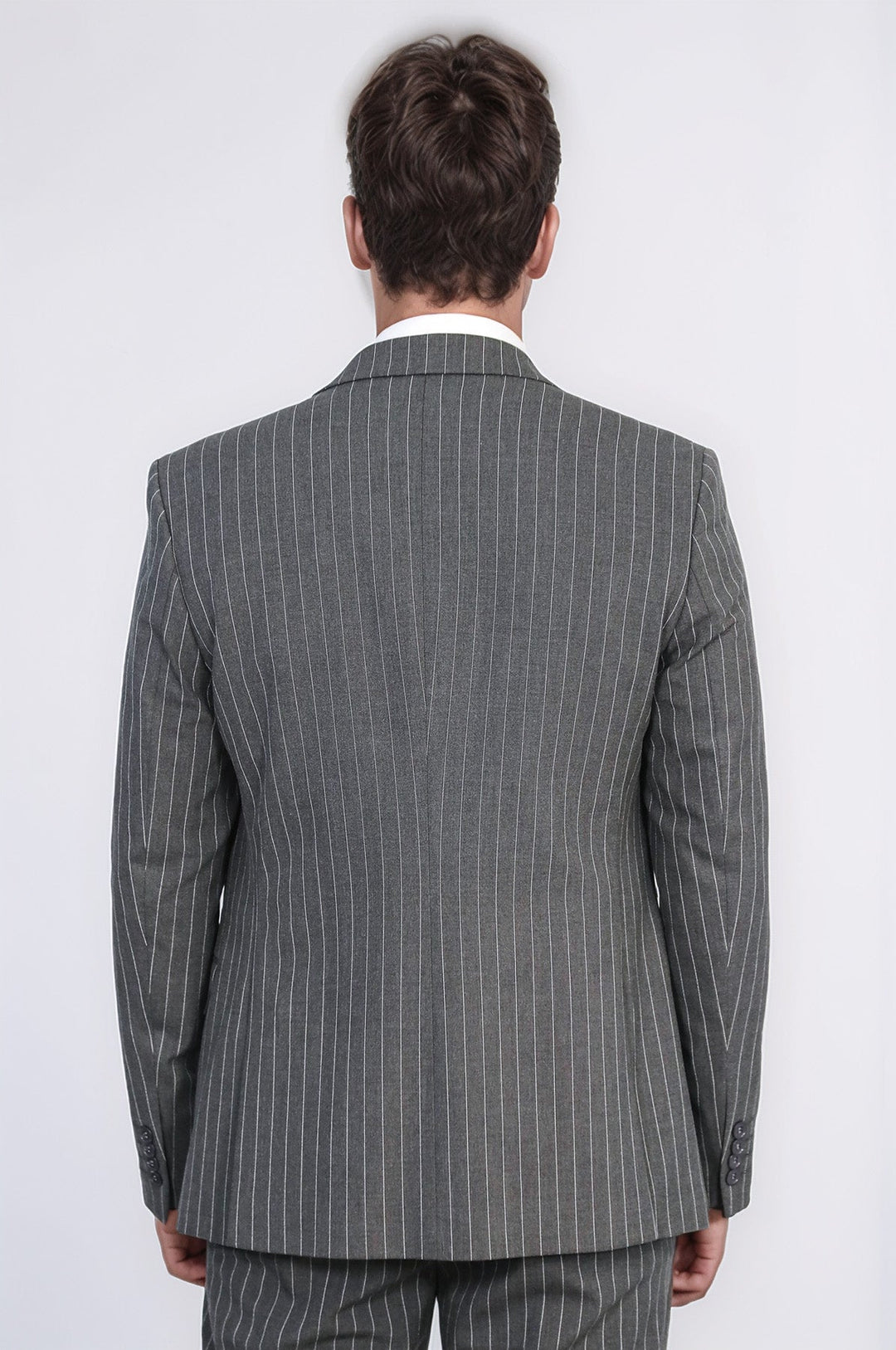WSS Striped Single Button with Vested Anthracite Men’s Suit  - Bazal’tove