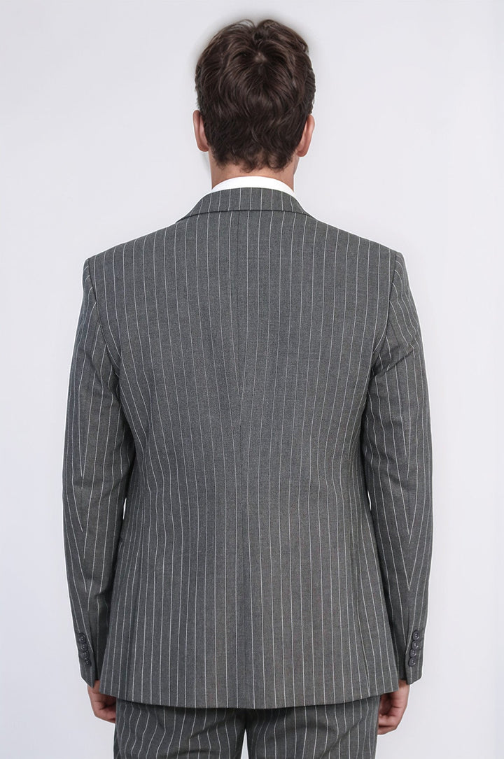 WSS Striped Single Button with Vested Anthracite Men’s Suit  - Bazal’tove