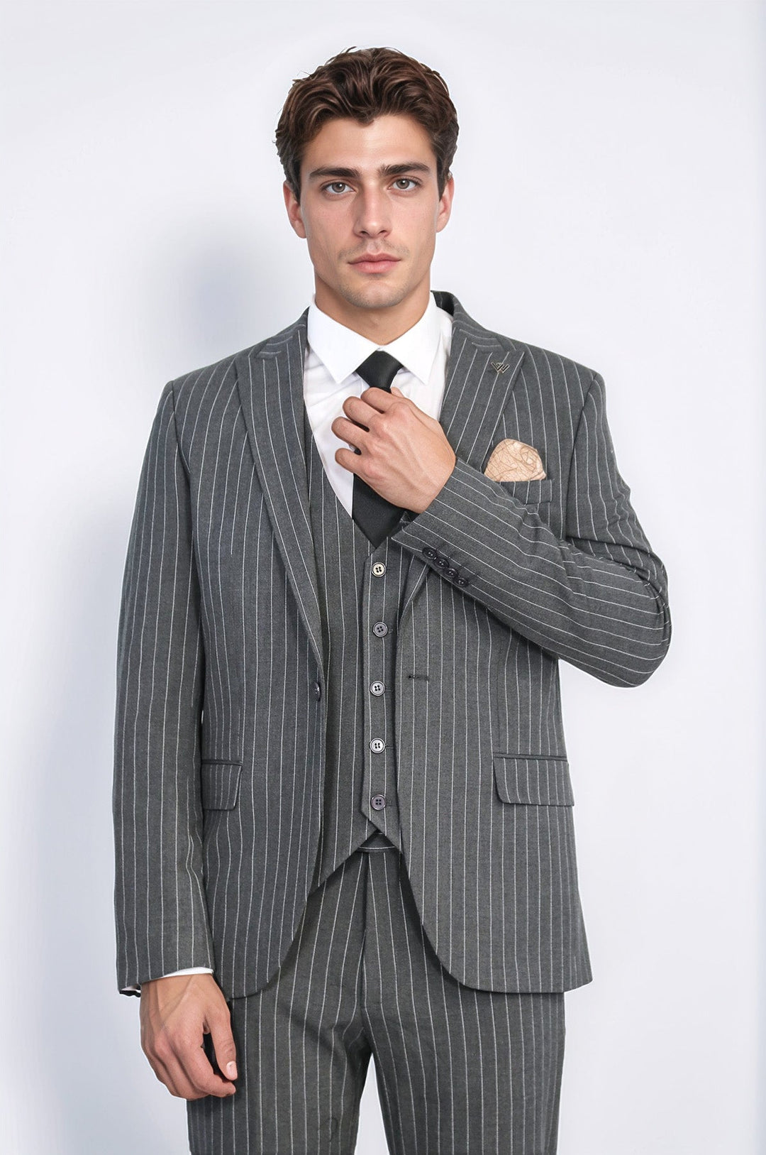 WSS Striped Single Button with Vested Anthracite Men’s Suit  - Bazal’tove