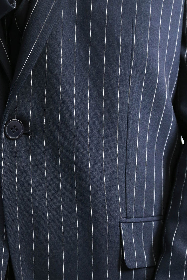 WSS Striped Single Button with Vested Navy Blue Mens Suit  - Maricopa