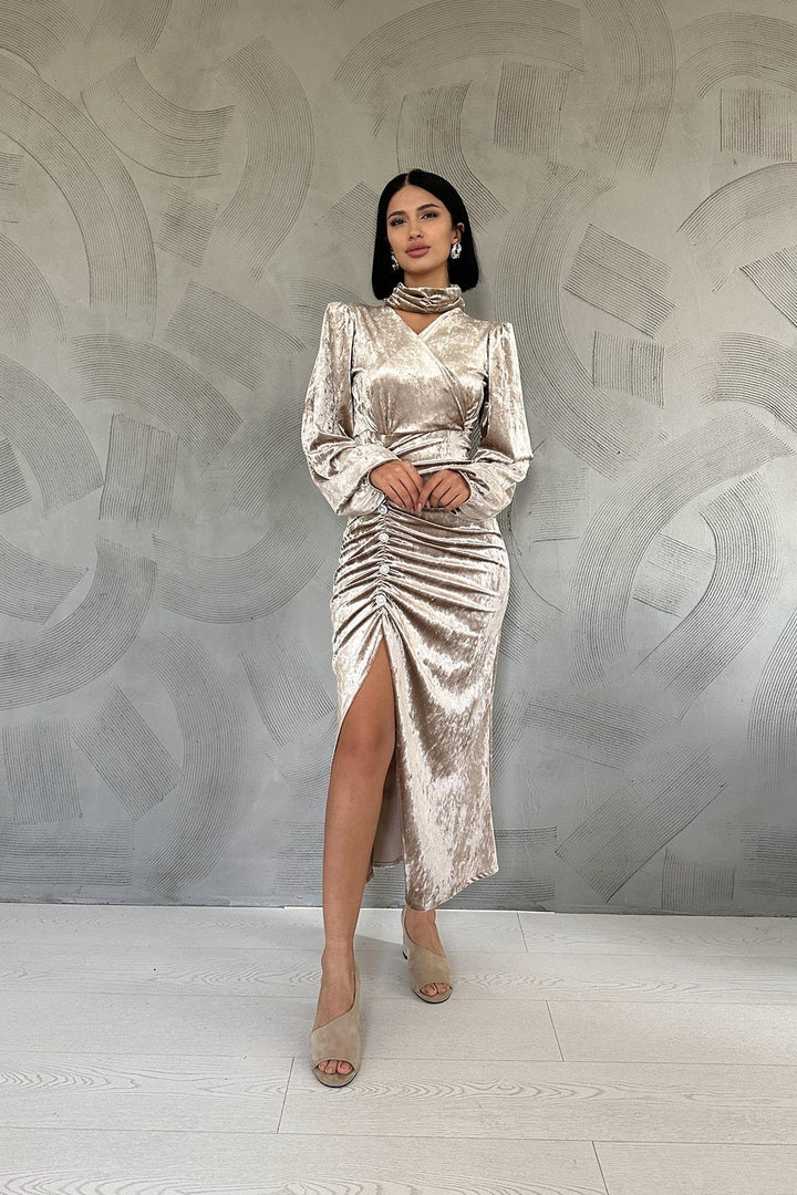 ELS Stone-embellished Ruched Dress - Beige - Waiblingen