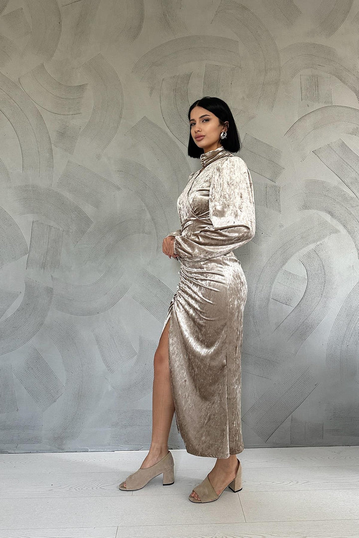 ELS Stone-embellished Ruched Dress - Beige - Waiblingen