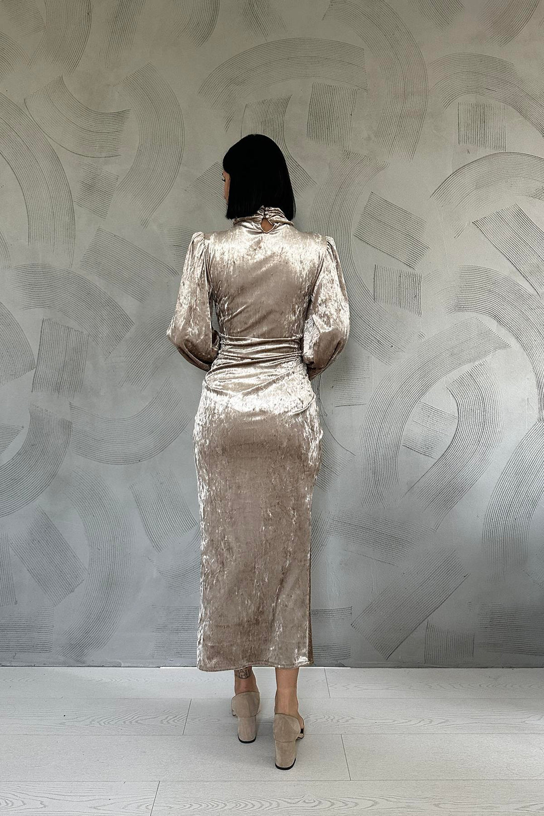 ELS Stone-embellished Ruched Dress - Beige - Waiblingen