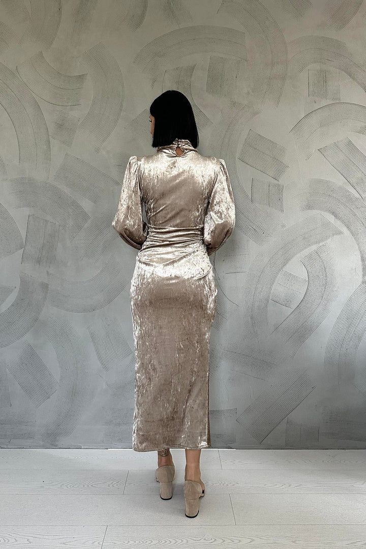 ELS Stone-embellished Ruched Dress - Beige - Waiblingen