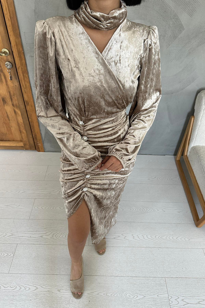 ELS Stone-embellished Ruched Dress - Beige - Waiblingen