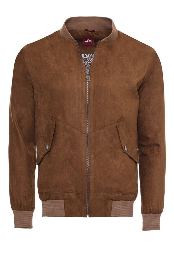 WSS Tawny Patch Pockets Suede Bomber Coat  - Salaberry-de-Valleyfield
