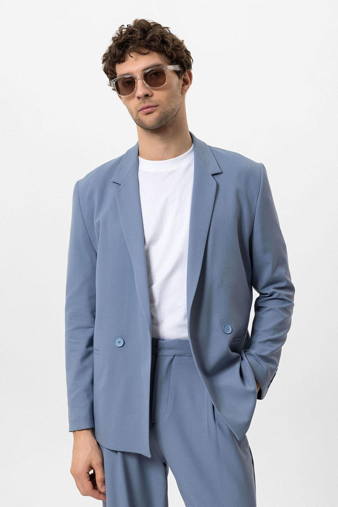 ANT Single Button Double Breasted Closure Men's Blazer Jacket - Villefranche-sur-Saône