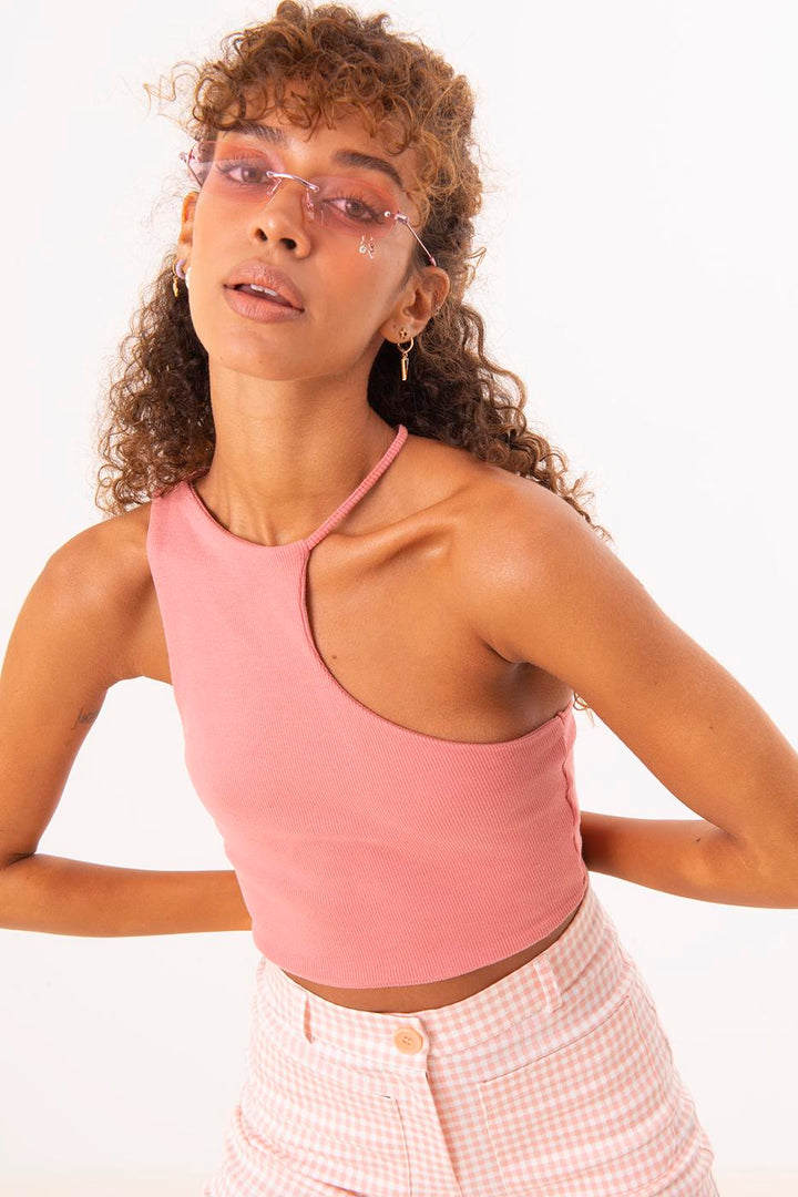 BSL Women One Shoulder Asymmetric Crop Top - Spring Hill