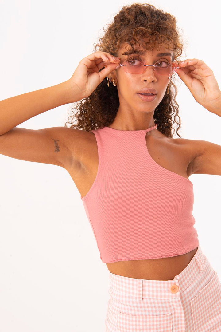 BSL Women One Shoulder Asymmetric Crop Top - Spring Hill