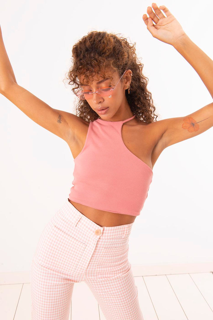 BSL Women One Shoulder Asymmetric Crop Top - Spring Hill
