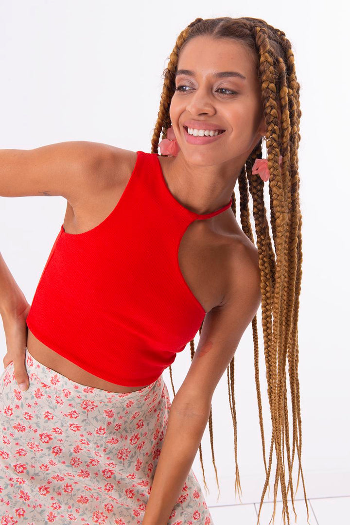 BSL Women One Shoulder Asymmetric Crop Top - Centennial