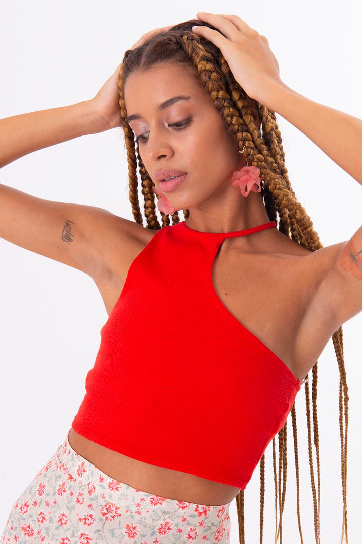 BSL Women One Shoulder Asymmetric Crop Top - Centennial