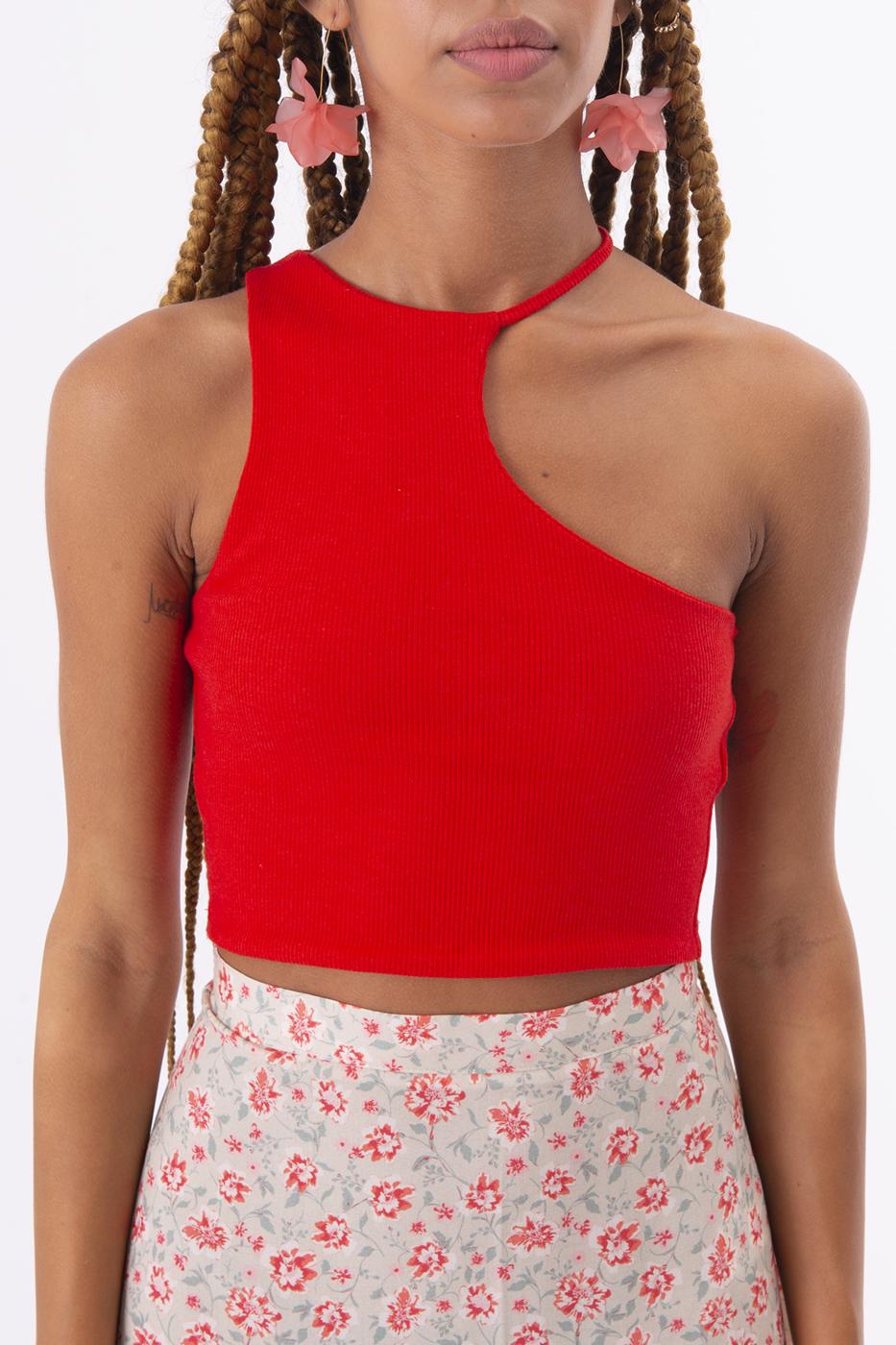 BSL Women One Shoulder Asymmetric Crop Top - Centennial