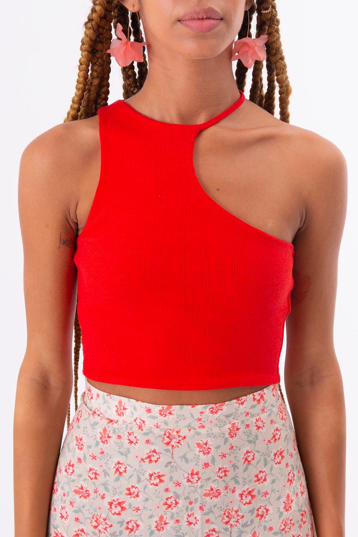 BSL Women One Shoulder Asymmetric Crop Top - Centennial