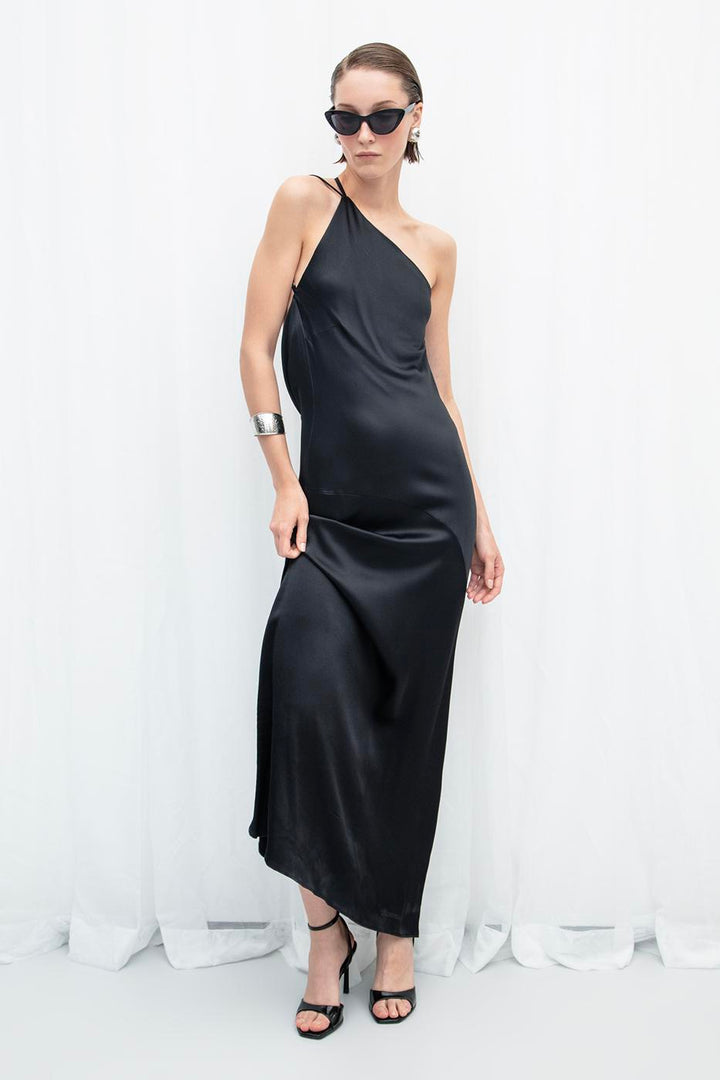 BSL Women One Shoulder Detailed Satin Maxi Dress - Vlaardingen