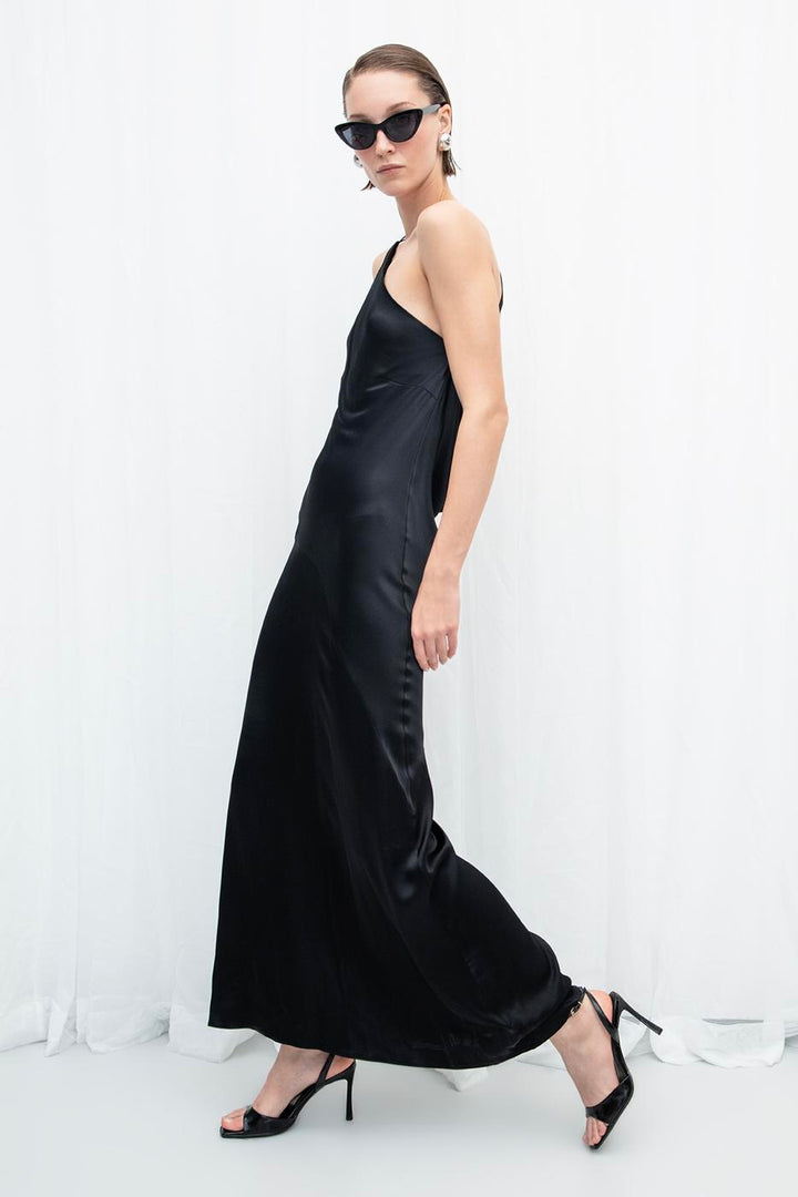 BSL Women One Shoulder Detailed Satin Maxi Dress - Vlaardingen