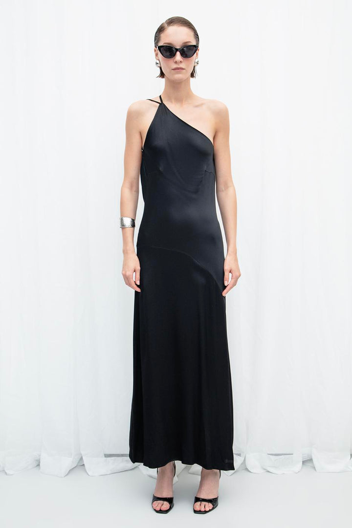 BSL Women One Shoulder Detailed Satin Maxi Dress - Vlaardingen