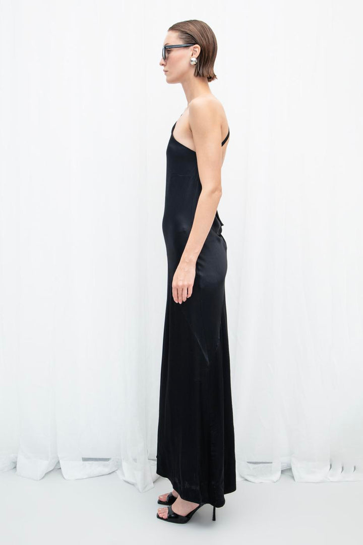 BSL Women One Shoulder Detailed Satin Maxi Dress - Vlaardingen