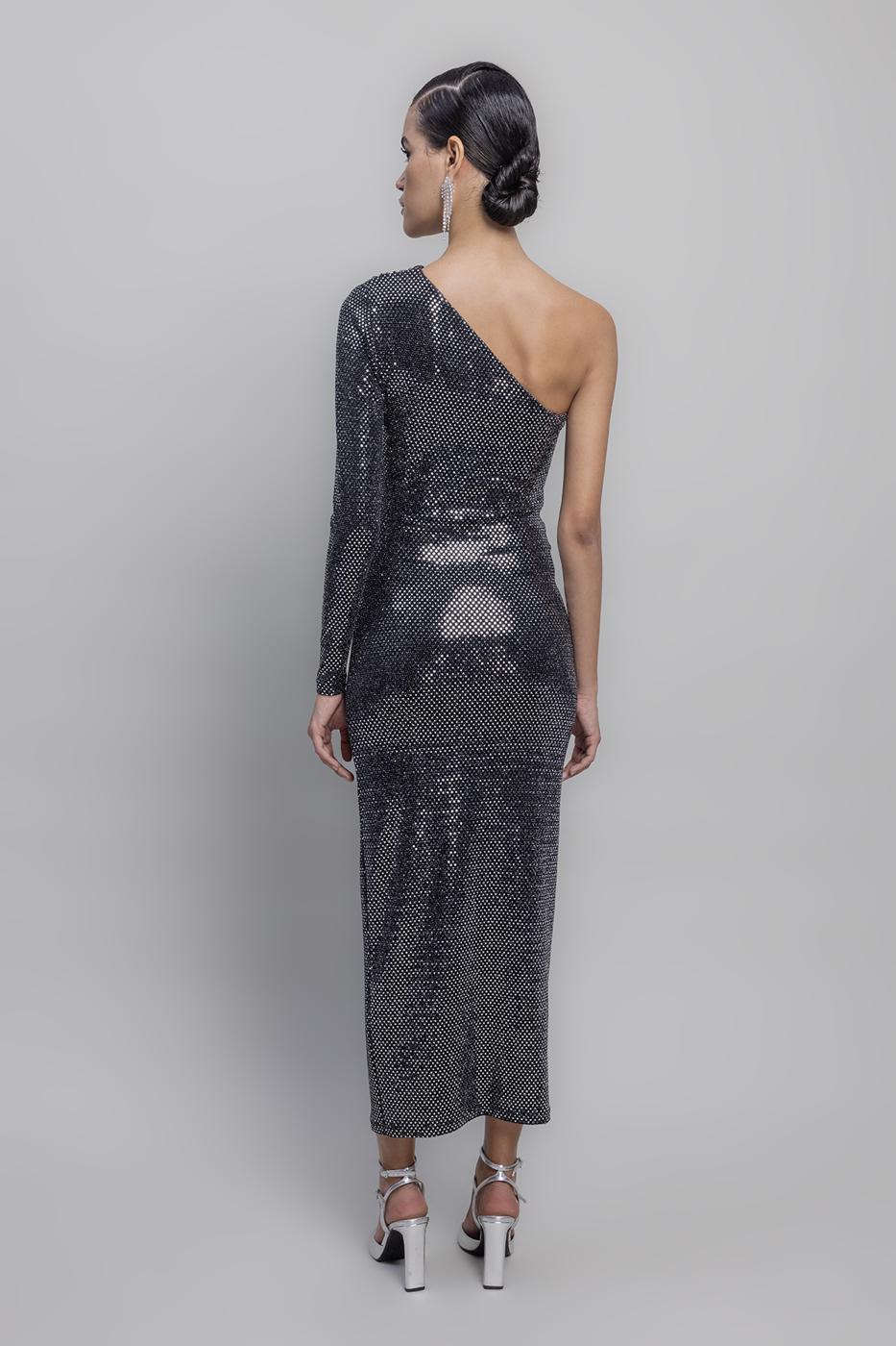 BSL Women One Shoulder Sequined Midi Dress - San Bartolomé