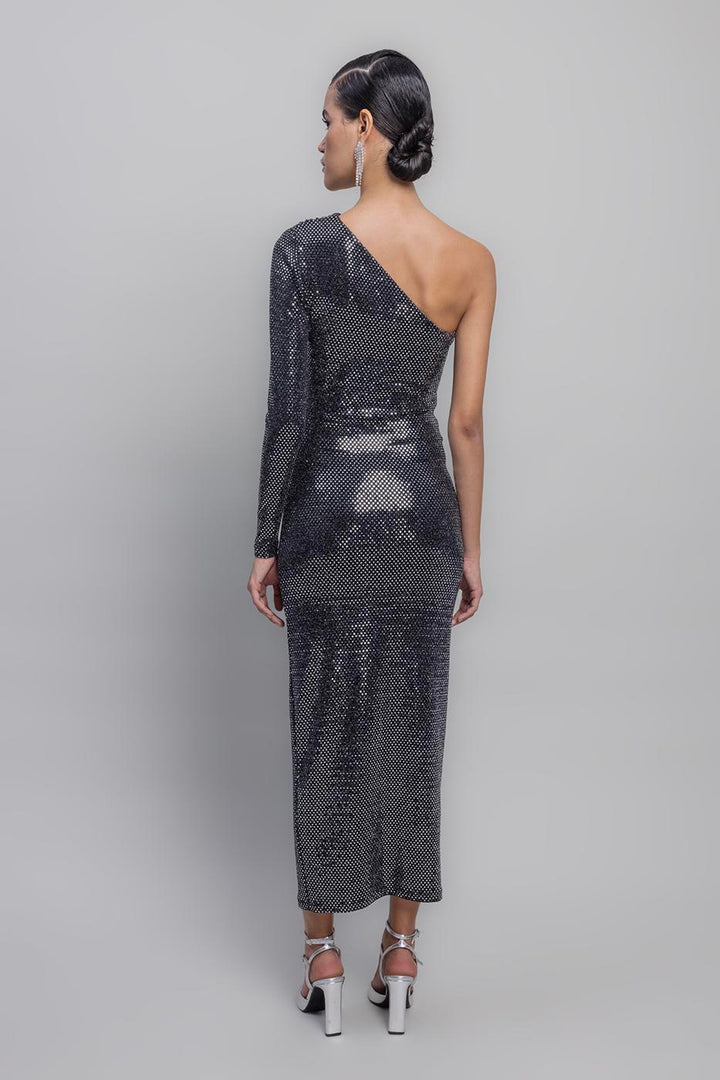 BSL Women One Shoulder Sequined Midi Dress - San Bartolomé