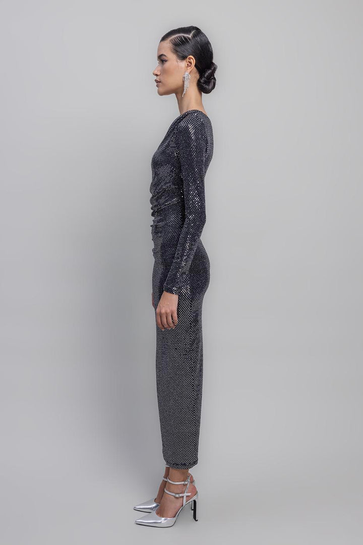 BSL Women One Shoulder Sequined Midi Dress - San Bartolomé