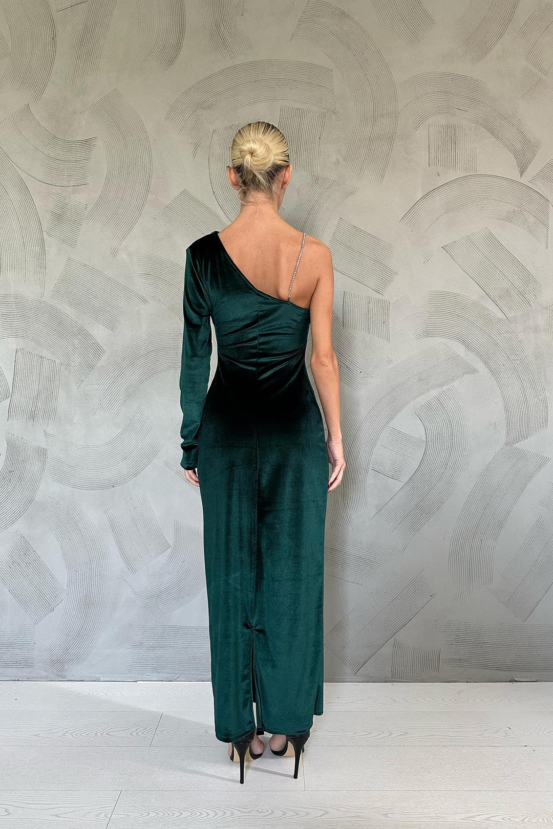 ELS One Shoulder Stone Strap Dress - Emerald - Owasso