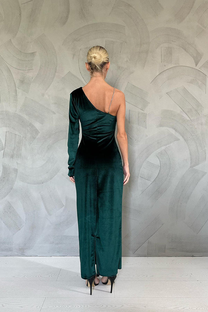 ELS One Shoulder Stone Strap Dress - Emerald - Owasso