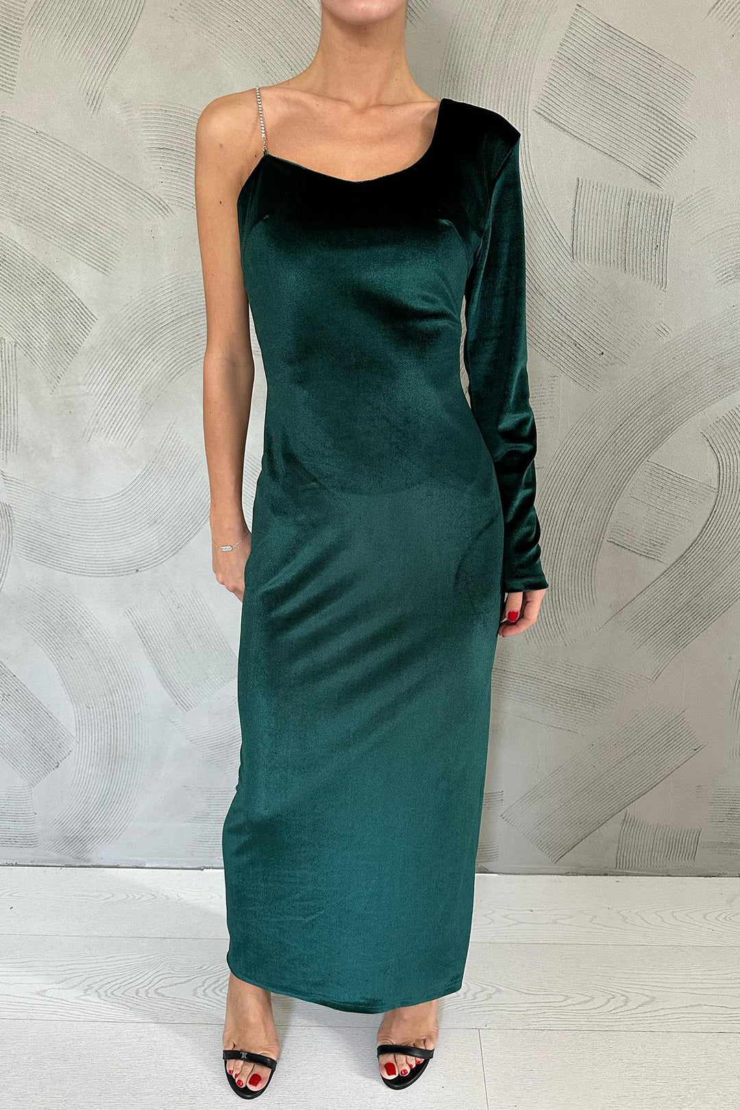 ELS One Shoulder Stone Strap Dress - Emerald - Owasso