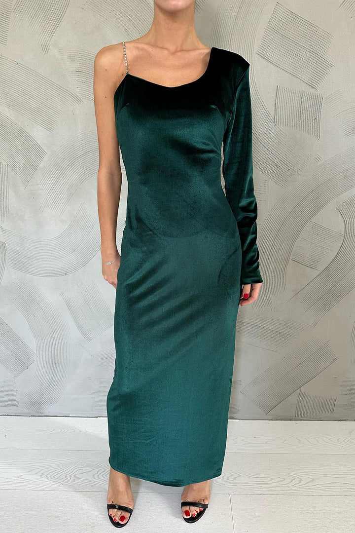 ELS One Shoulder Stone Strap Dress - Emerald - Owasso