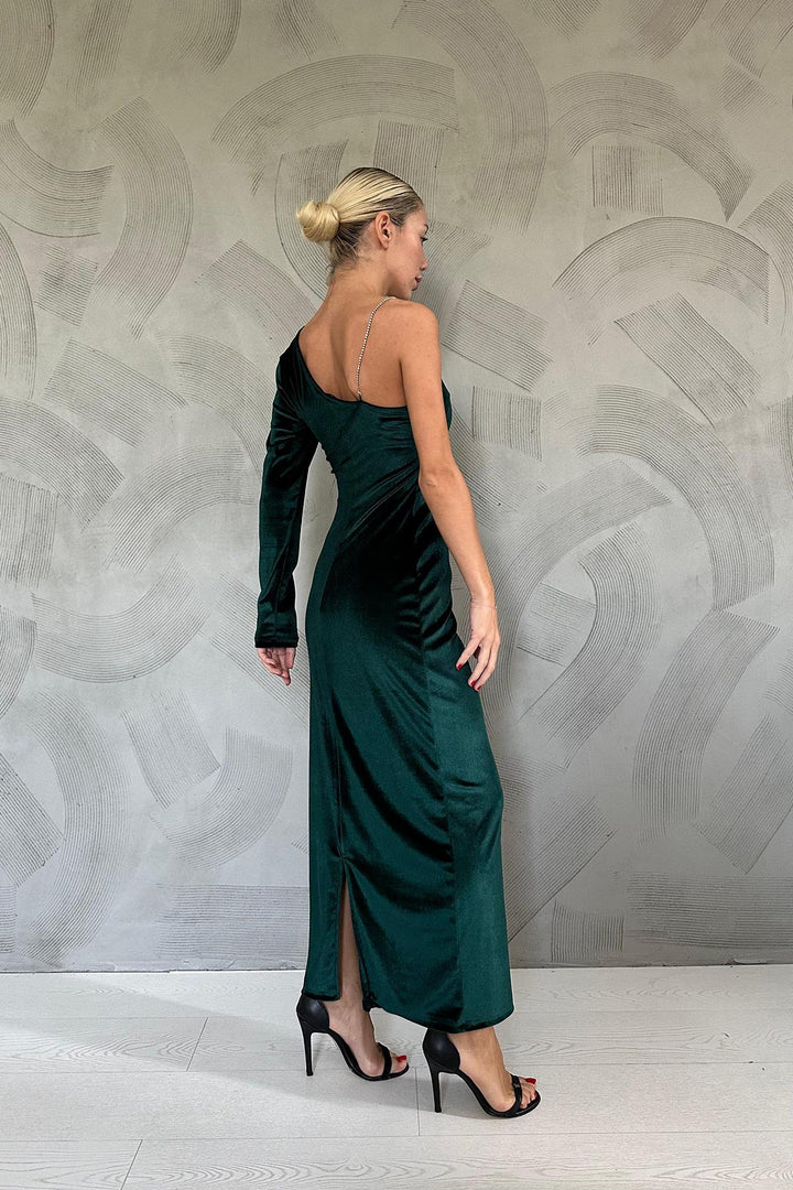 ELS One Shoulder Stone Strap Dress - Emerald - Owasso
