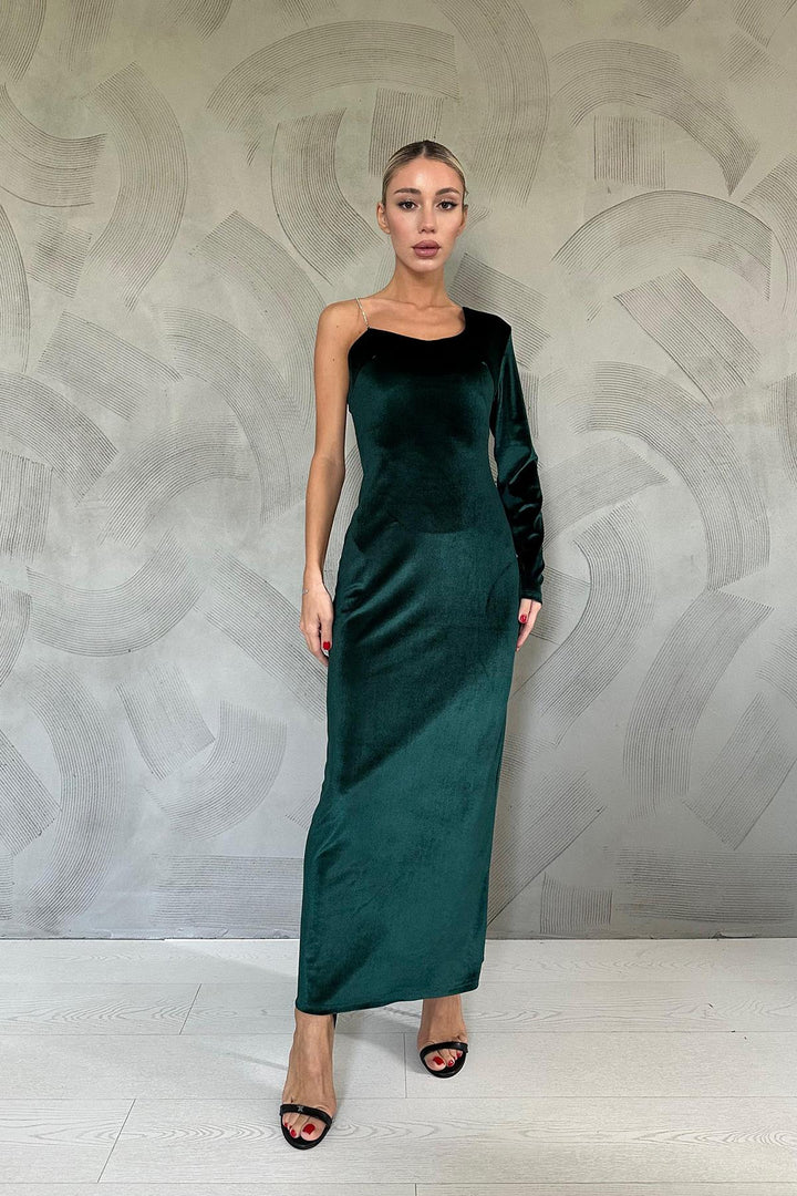 ELS One Shoulder Stone Strap Dress - Emerald - Owasso