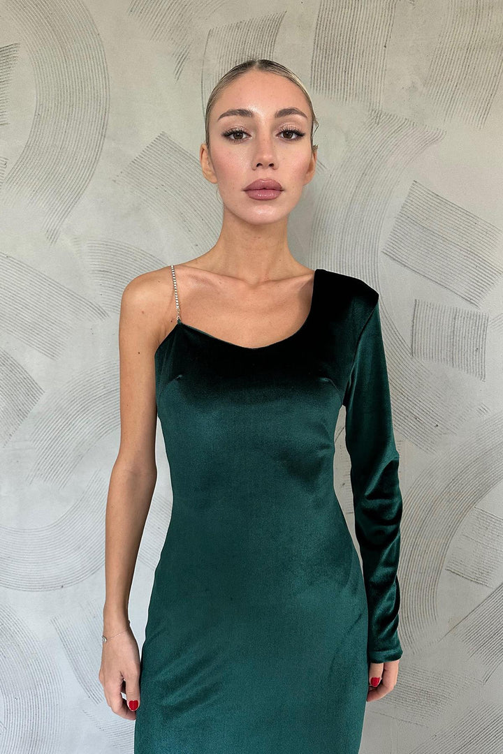 ELS One Shoulder Stone Strap Dress - Emerald - Owasso