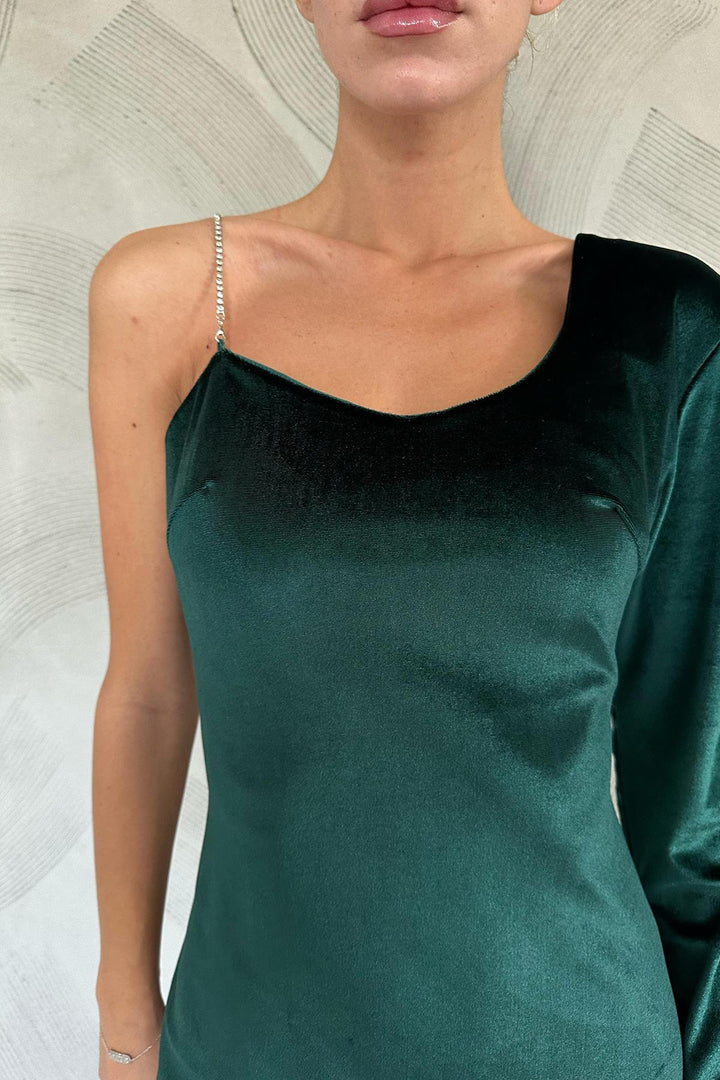 ELS One Shoulder Stone Strap Dress - Emerald - Owasso