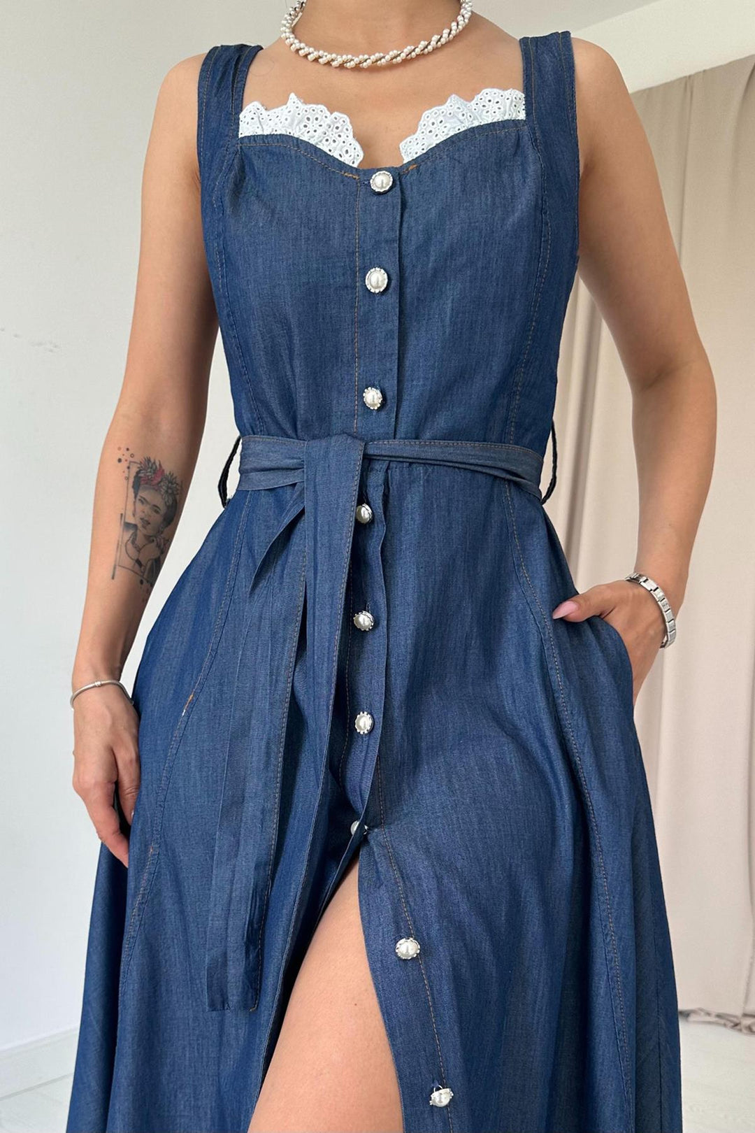 ELS Tencel Buttoned Dress - Blue - Lyon