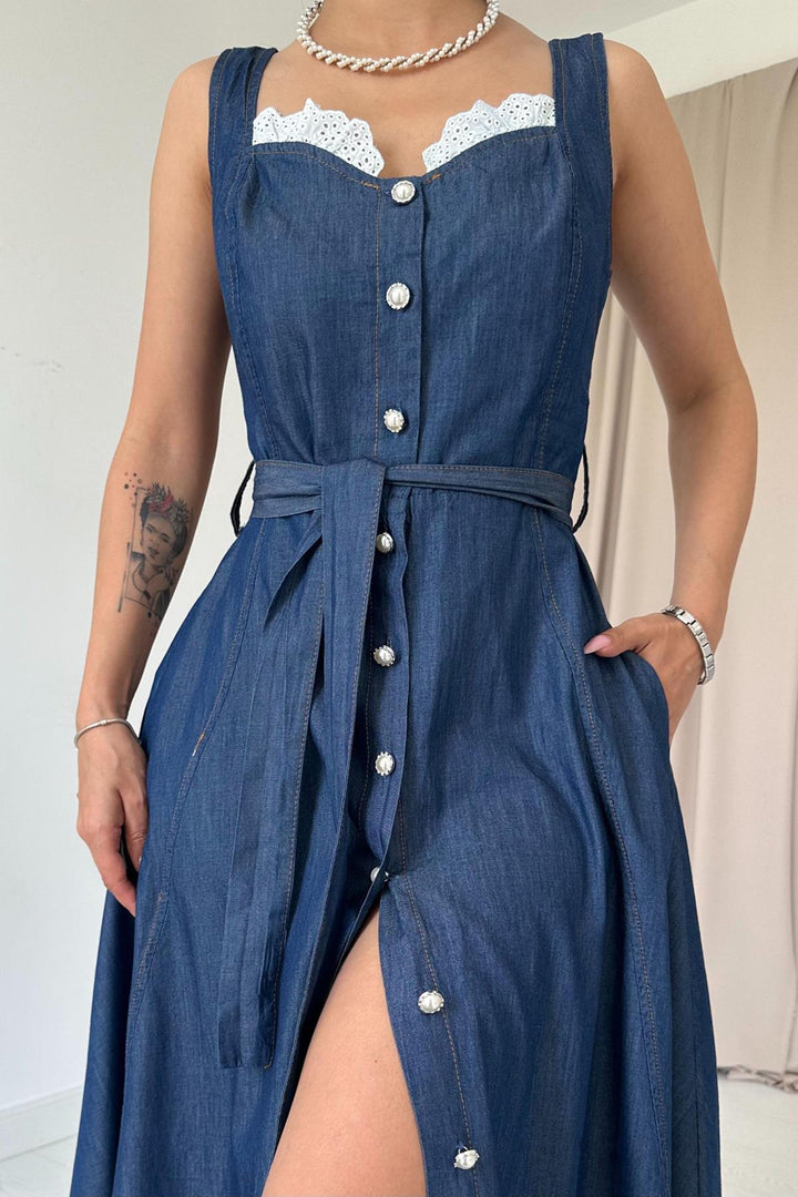 ELS Tencel Buttoned Dress - Blue - Lyon