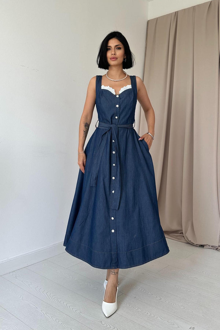 ELS Tencel Buttoned Dress - Blue - Lyon