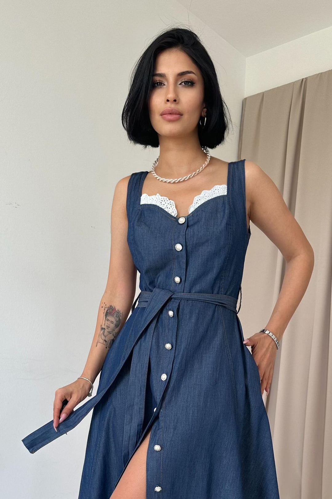 ELS Tencel Buttoned Dress - Blue - Lyon