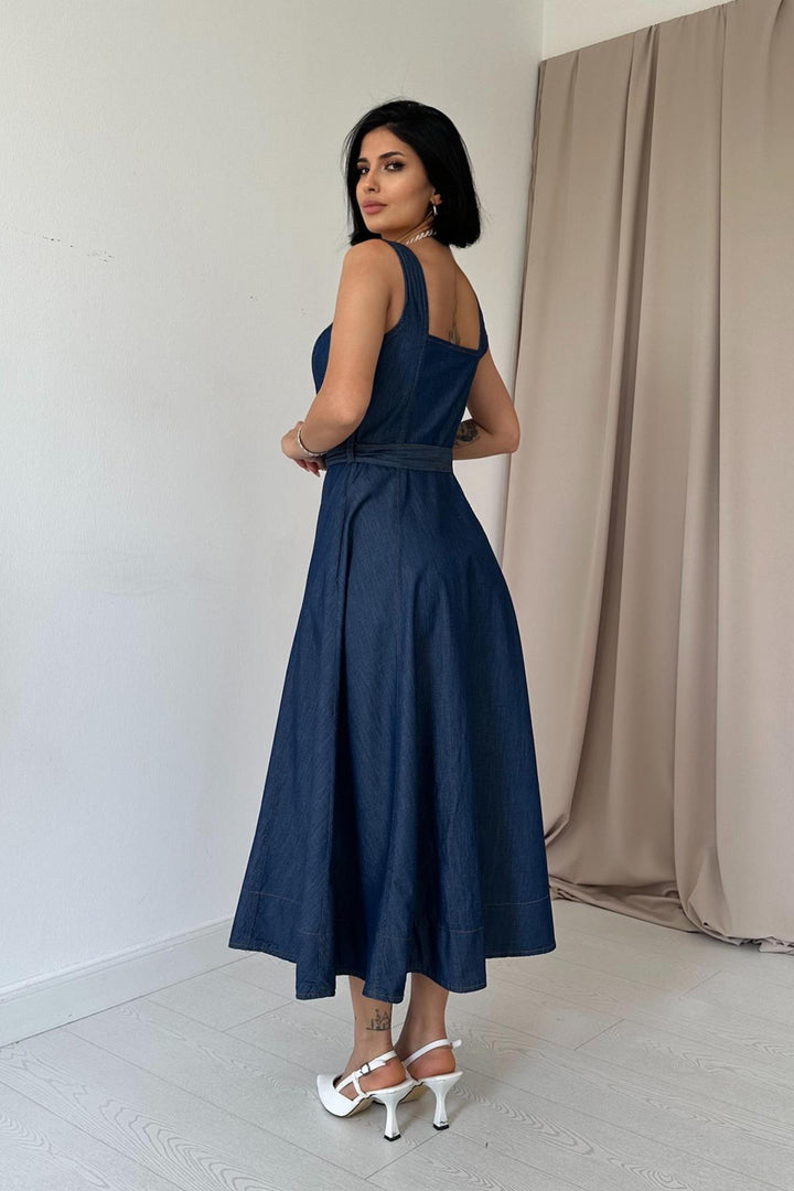 ELS Tencel Buttoned Dress - Blue - Lyon