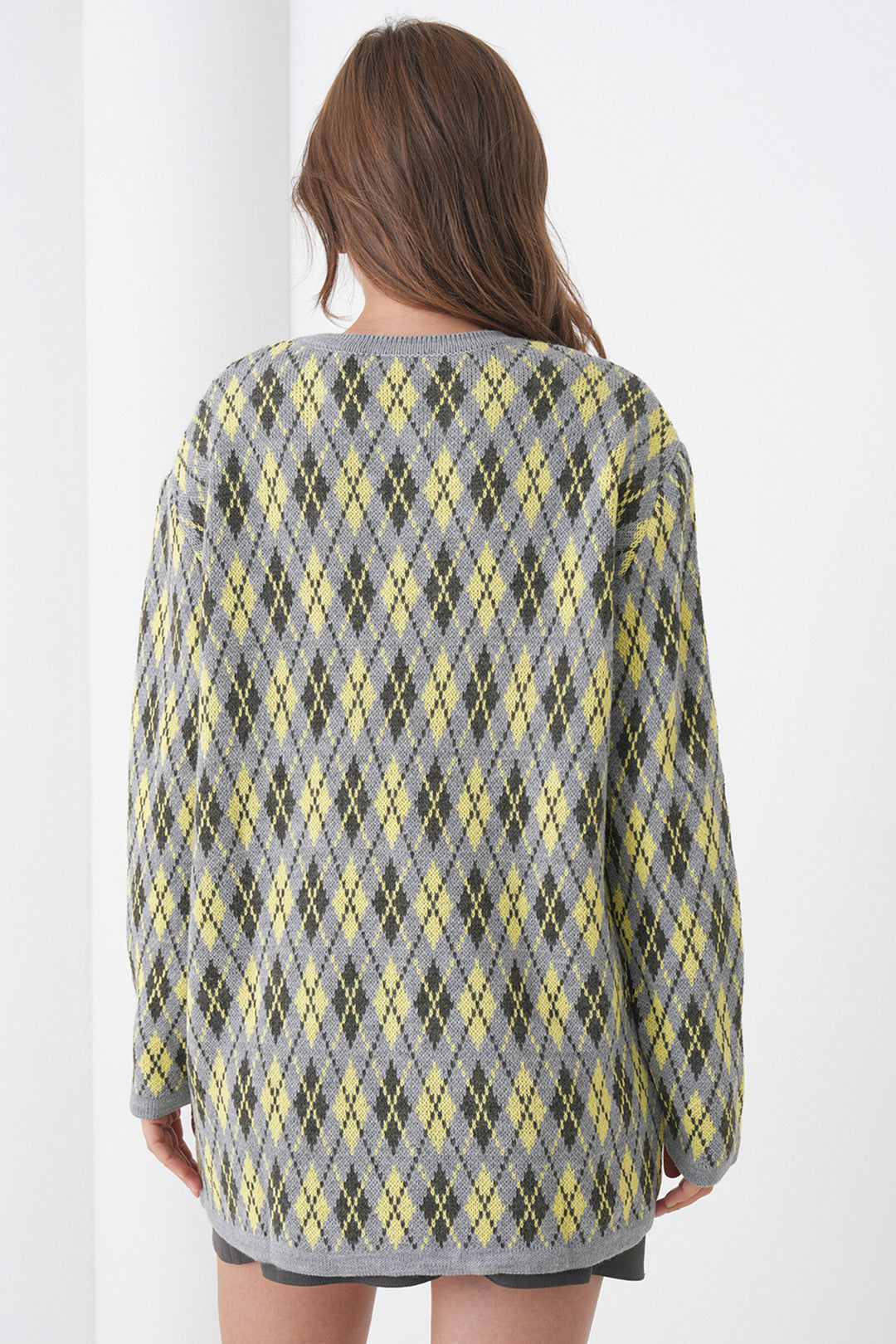 Butter Yellow Buttoned Pocket Knit Cardigan with Baklava Pattern - Quebec City