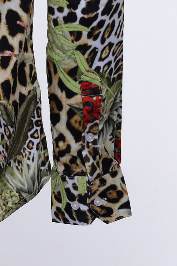 WSS Tiger Patterned Slim Fit Long Sleeves Multicolor Men Shirt  - Lárisa